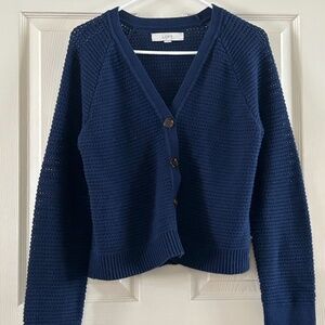 LOFT Cotton Cardigan, Size M, Navy